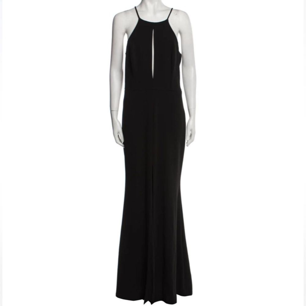 Jay Godfrey size 10 evening gown black long front peekaboo halter gown NWOT